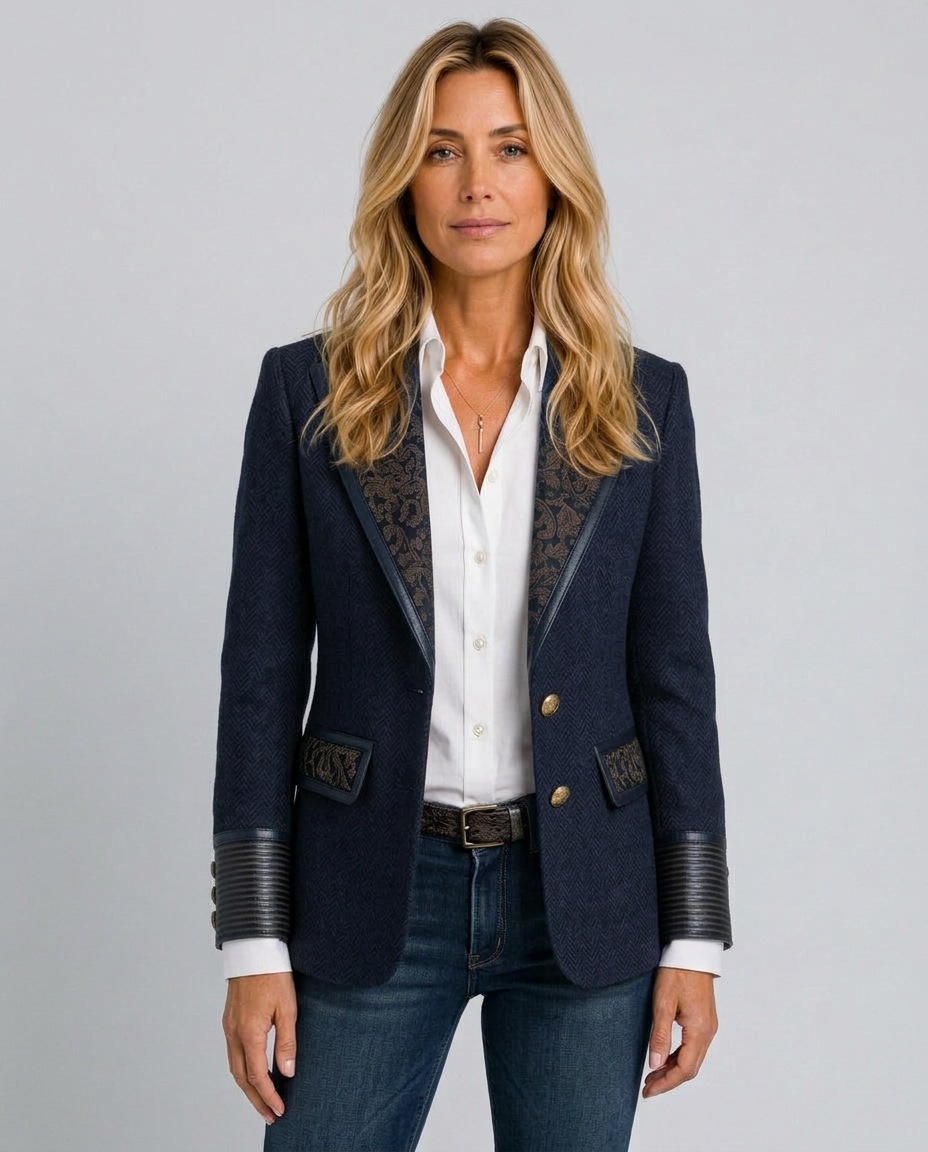 Skylar | Long Sleeve Herringbone Panel Blazer