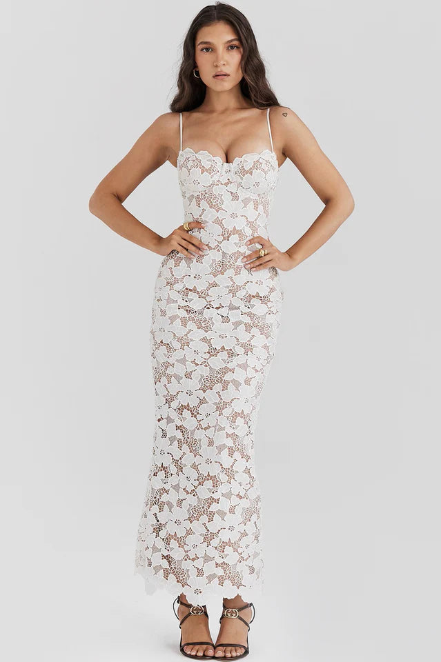 Leanne | Maxi Dress with Floral Lace Embroidery