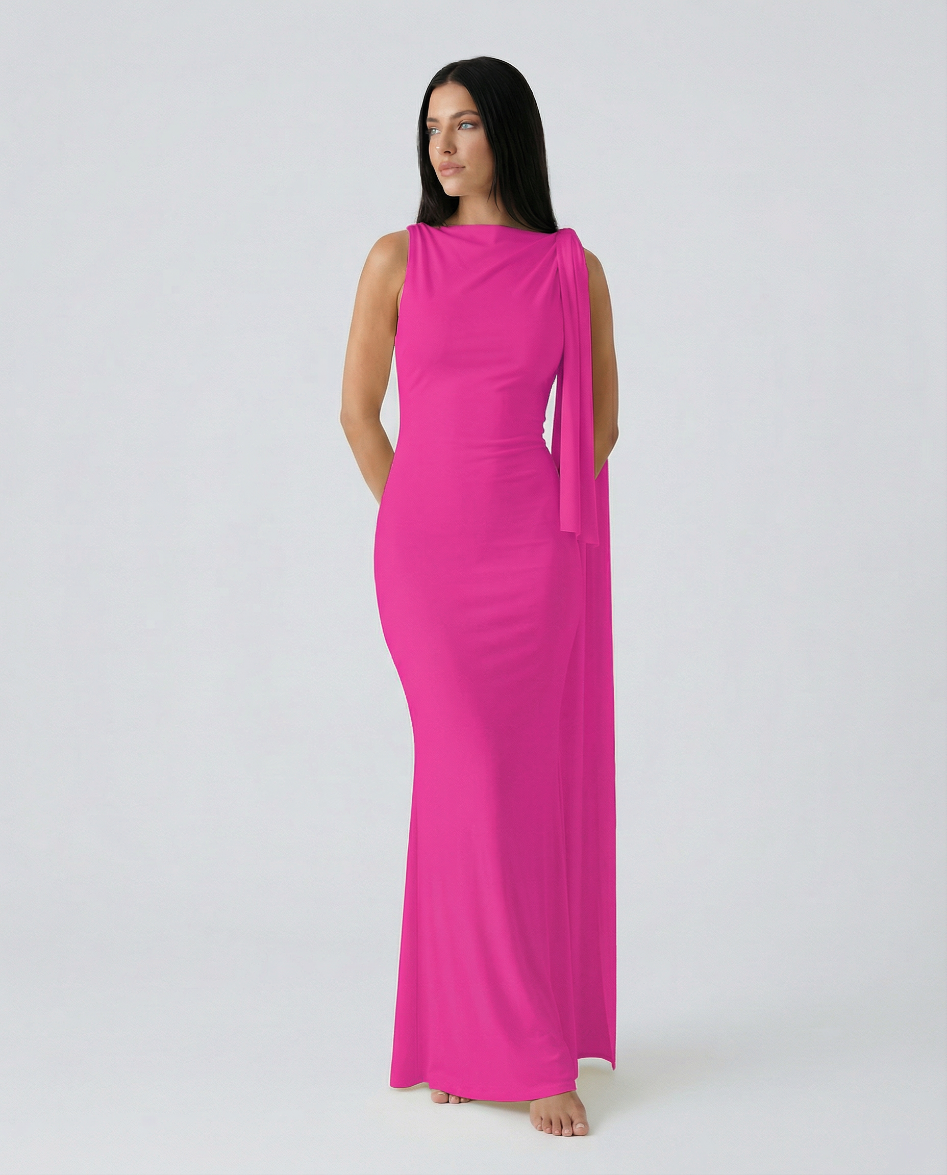 Ada | Maxi Dress with Draped Shoulder Detail