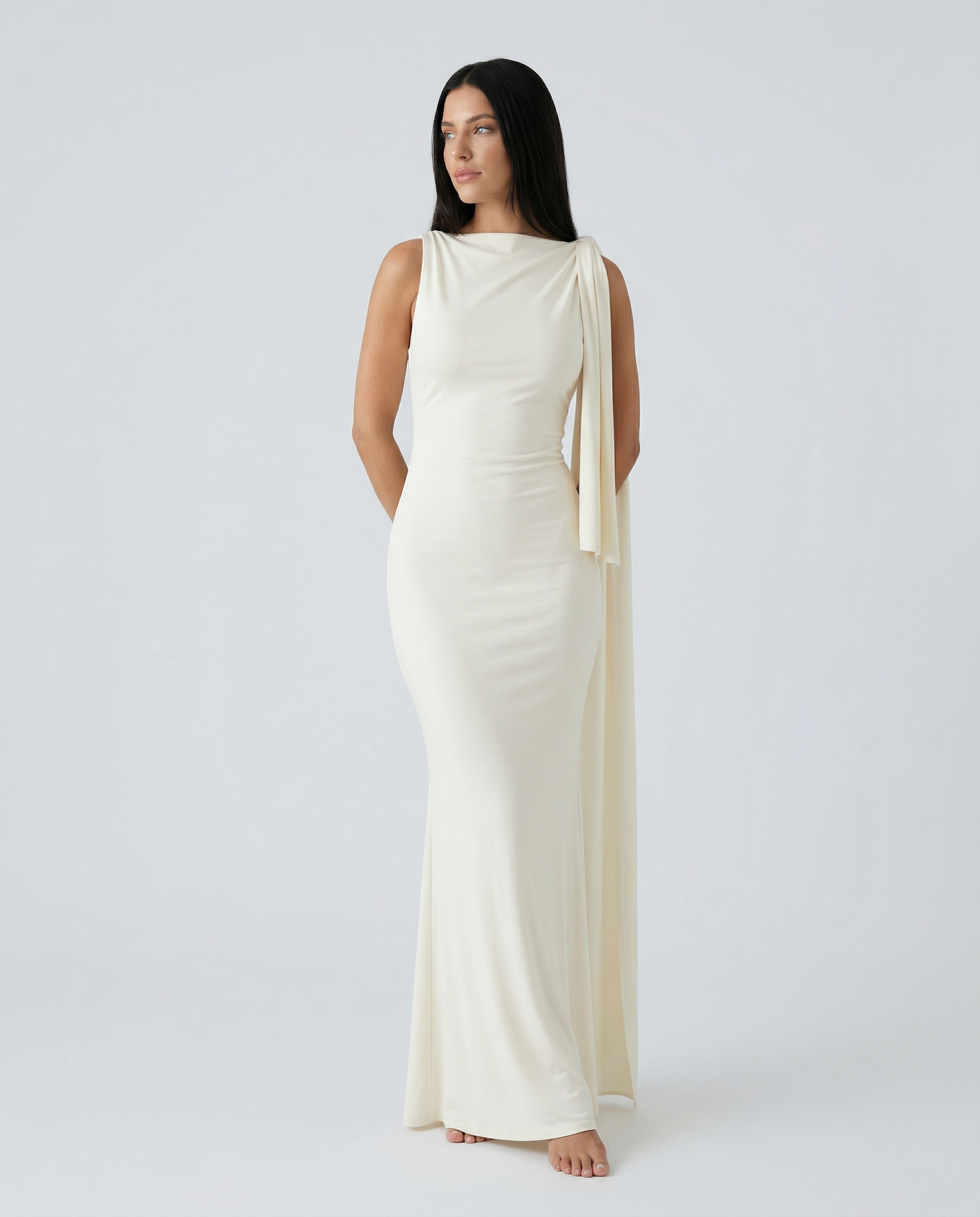 Ada | Maxi Dress with Draped Shoulder Detail