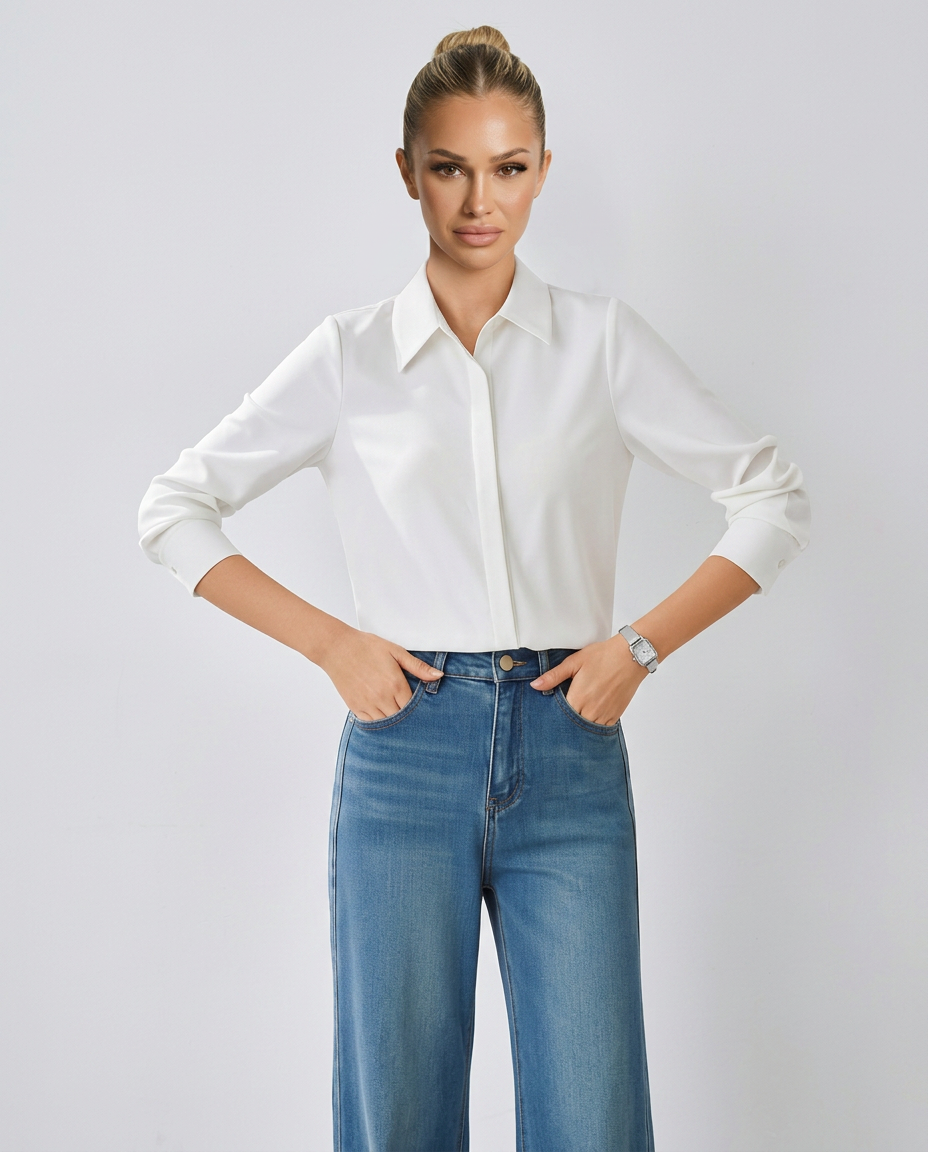Emilia | Long Sleeve V-Neck Office Blouse