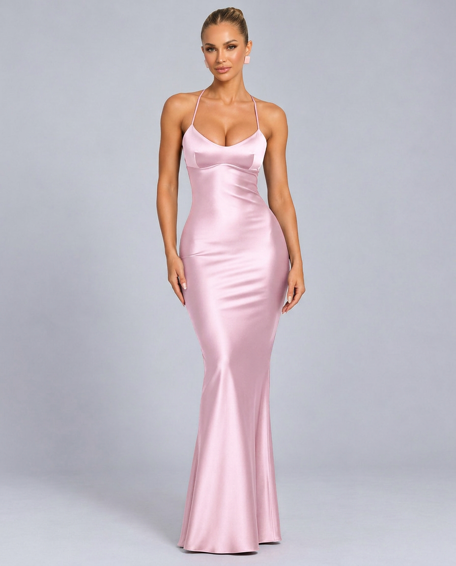 Reese | Backless Square Neck Satin Maxi Dress