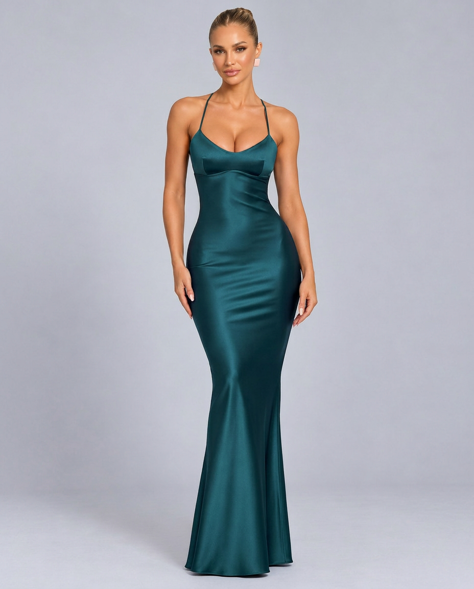Reese | Backless Square Neck Satin Maxi Dress