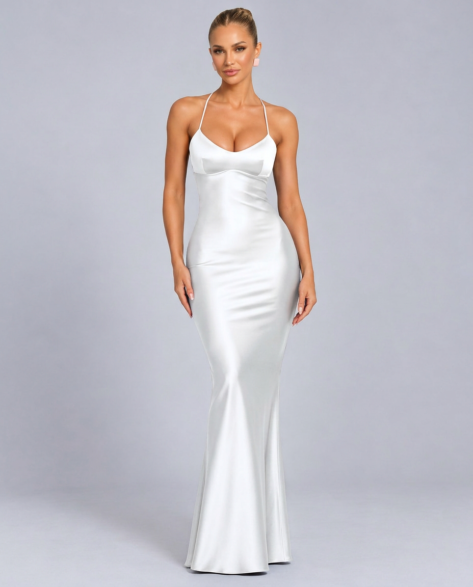 Reese | Backless Square Neck Satin Maxi Dress