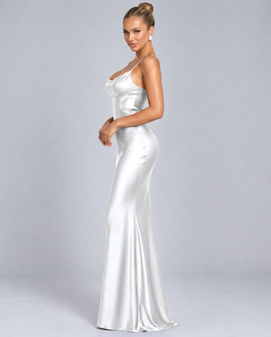 Reese | Backless Square Neck Satin Maxi Dress