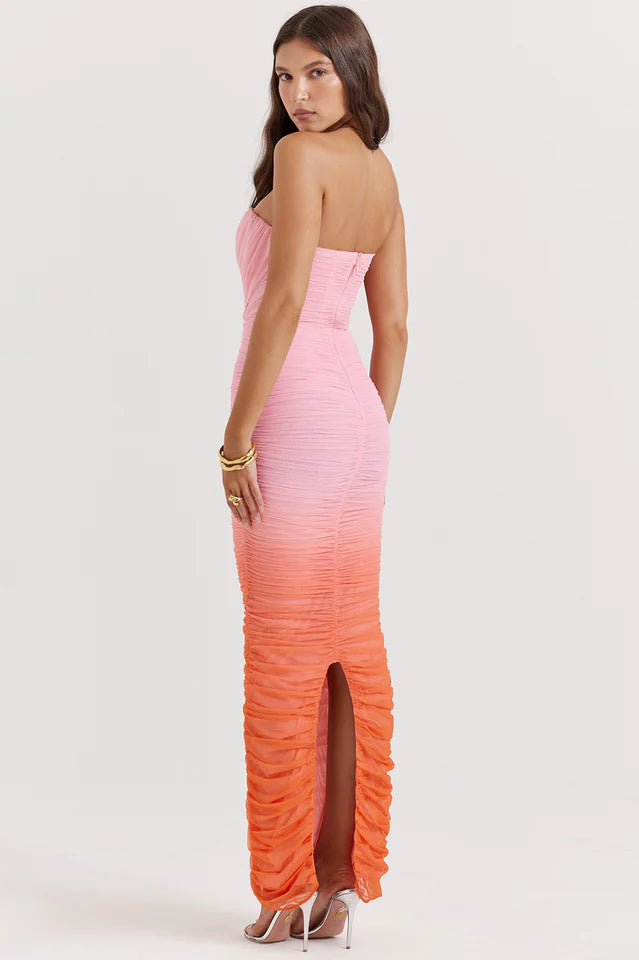 Muriel | Strapless Maxi Dress with Ruched Ombre Design