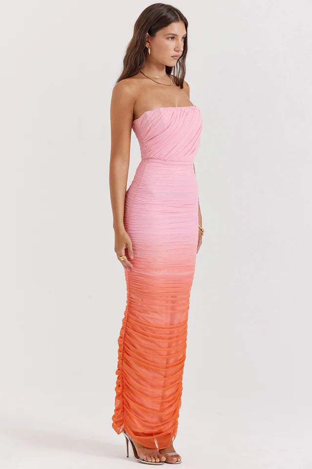 Muriel | Strapless Maxi Dress with Ruched Ombre Design