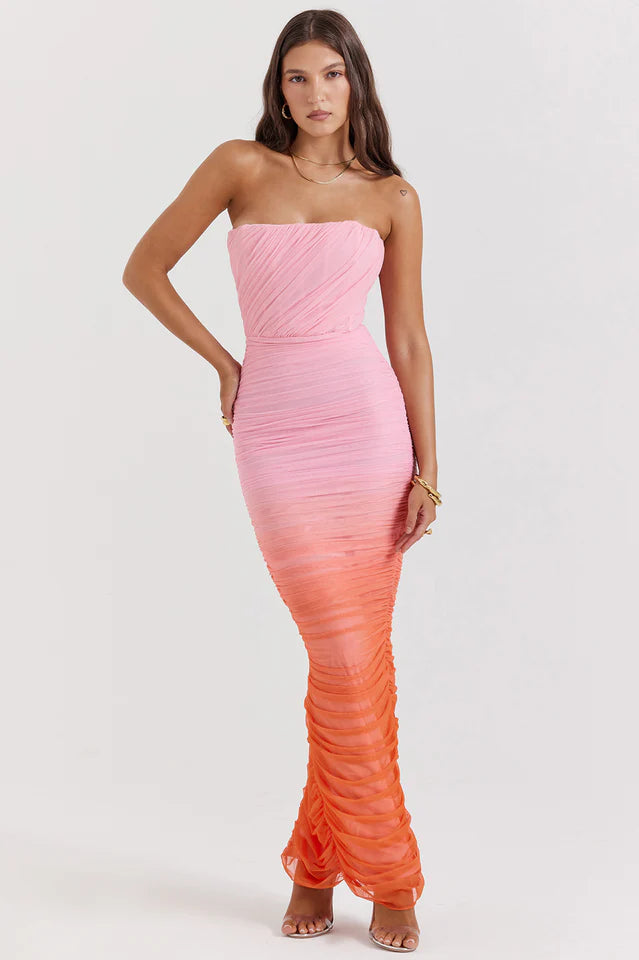 Muriel | Strapless Maxi Dress with Ruched Ombre Design