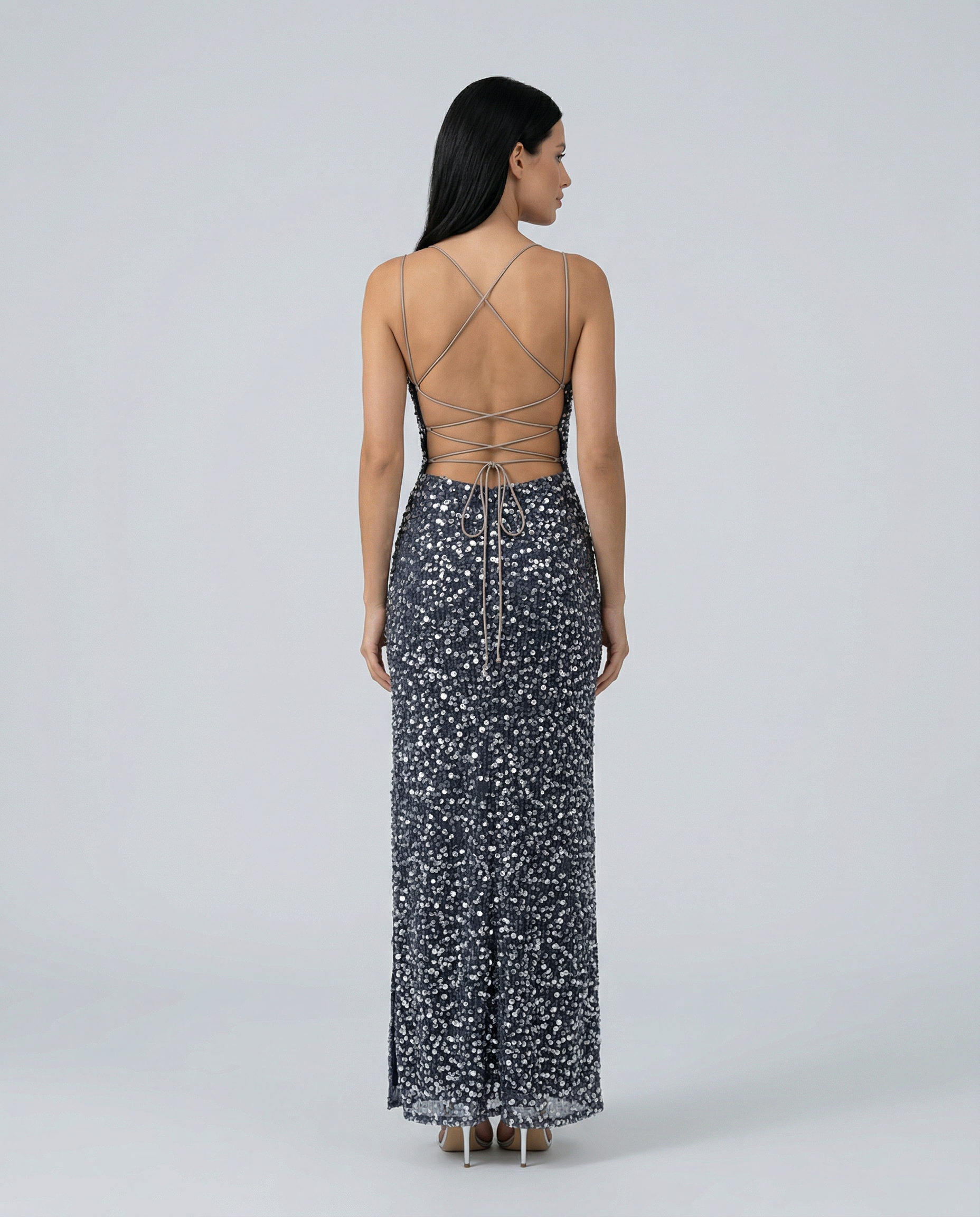 Vivian | Sequin Maxi Dress with Backless Design