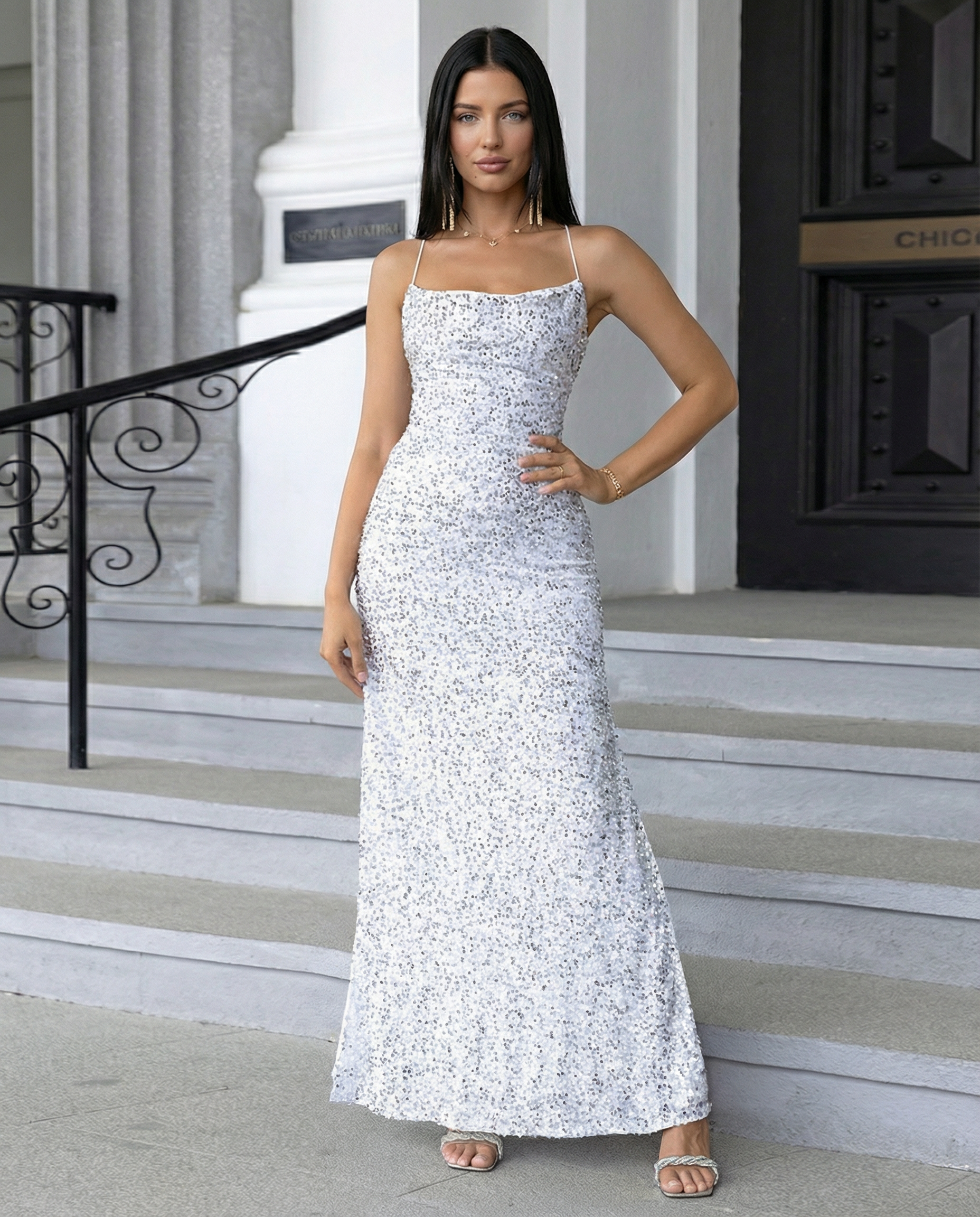 Vivian | Sequin Maxi Dress with Backless Design