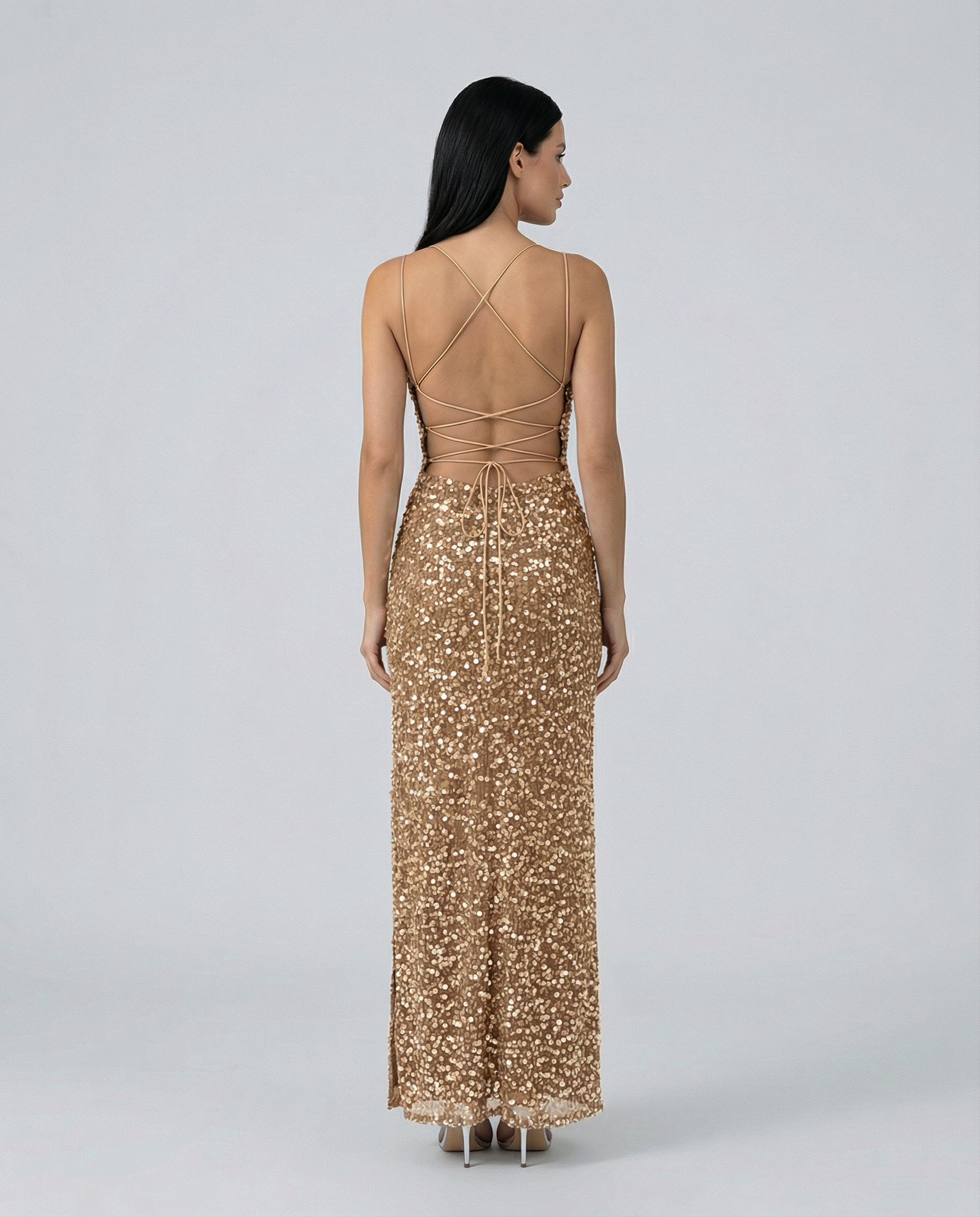 Vivian | Sequin Maxi Dress with Backless Design