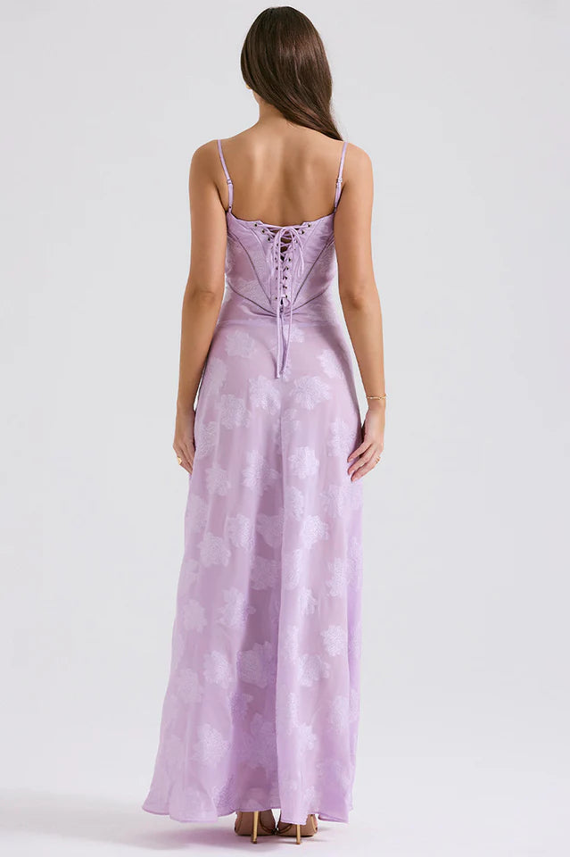 Gail | Maxi Dress with Floral Print and Lace-Up Back