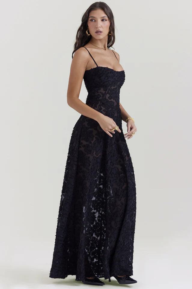 Flora | Maxi Dress with Floral Print and Lace-Up Back