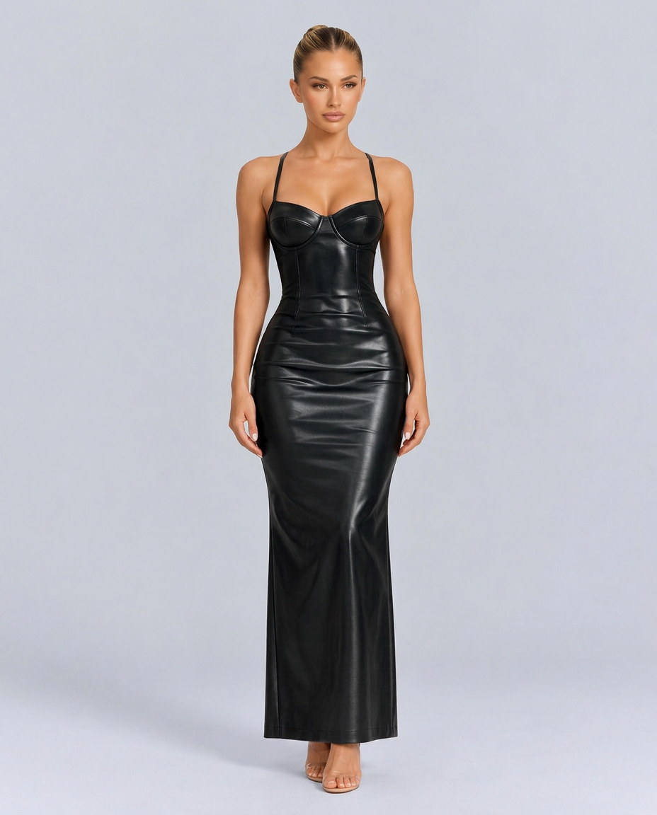 Colette | Corset Faux Leather Maxi Dress