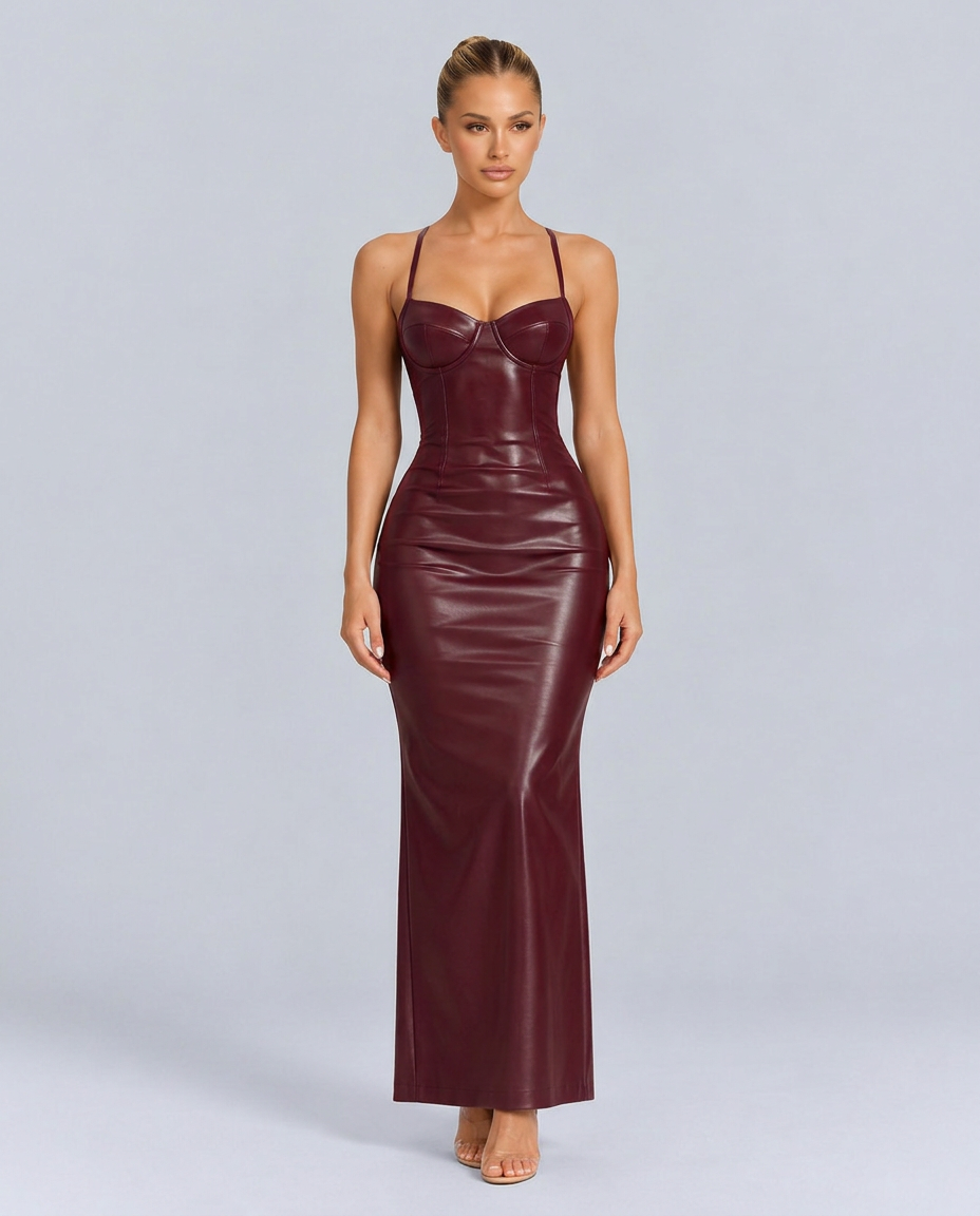 Colette | Corset Faux Leather Maxi Dress