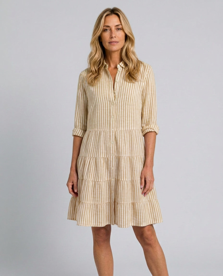 Delphine | Striped Tiered-Hem Midi Dress