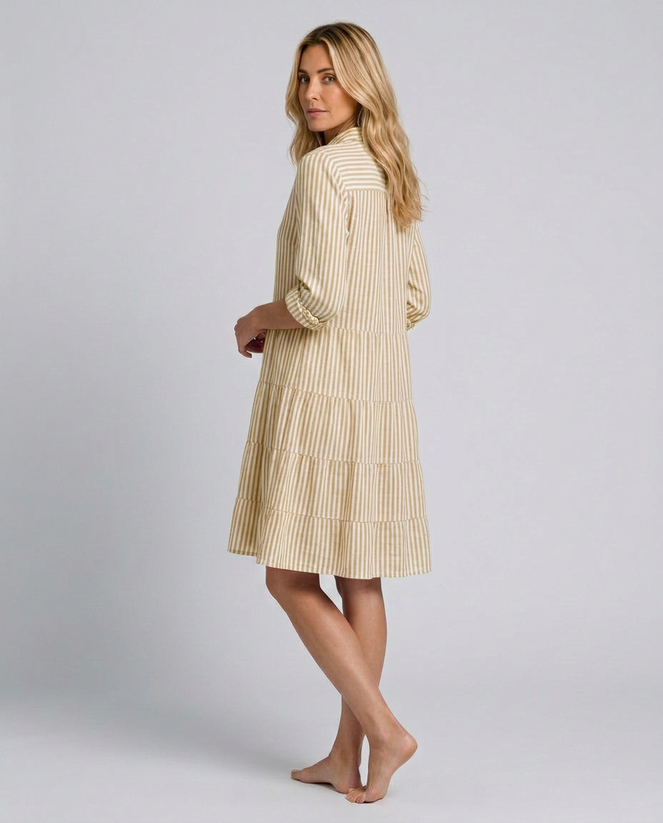Delphine | Striped Tiered-Hem Midi Dress