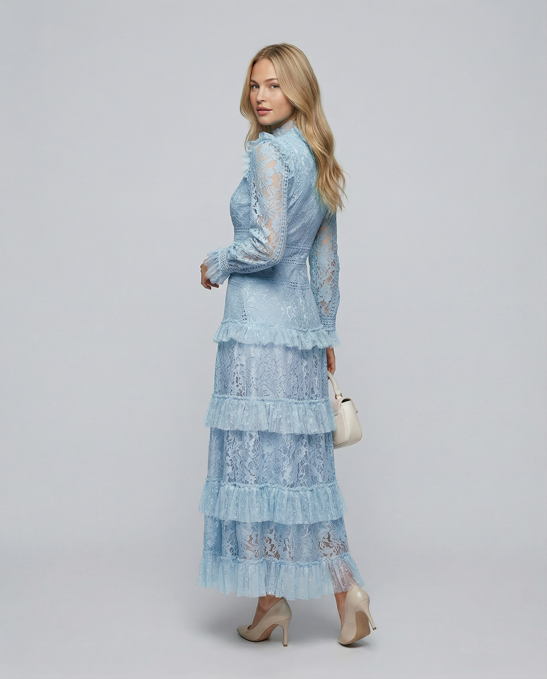 Rebekah | Lace Maxi Dress with Long Sleeves and Tiered Ruffles