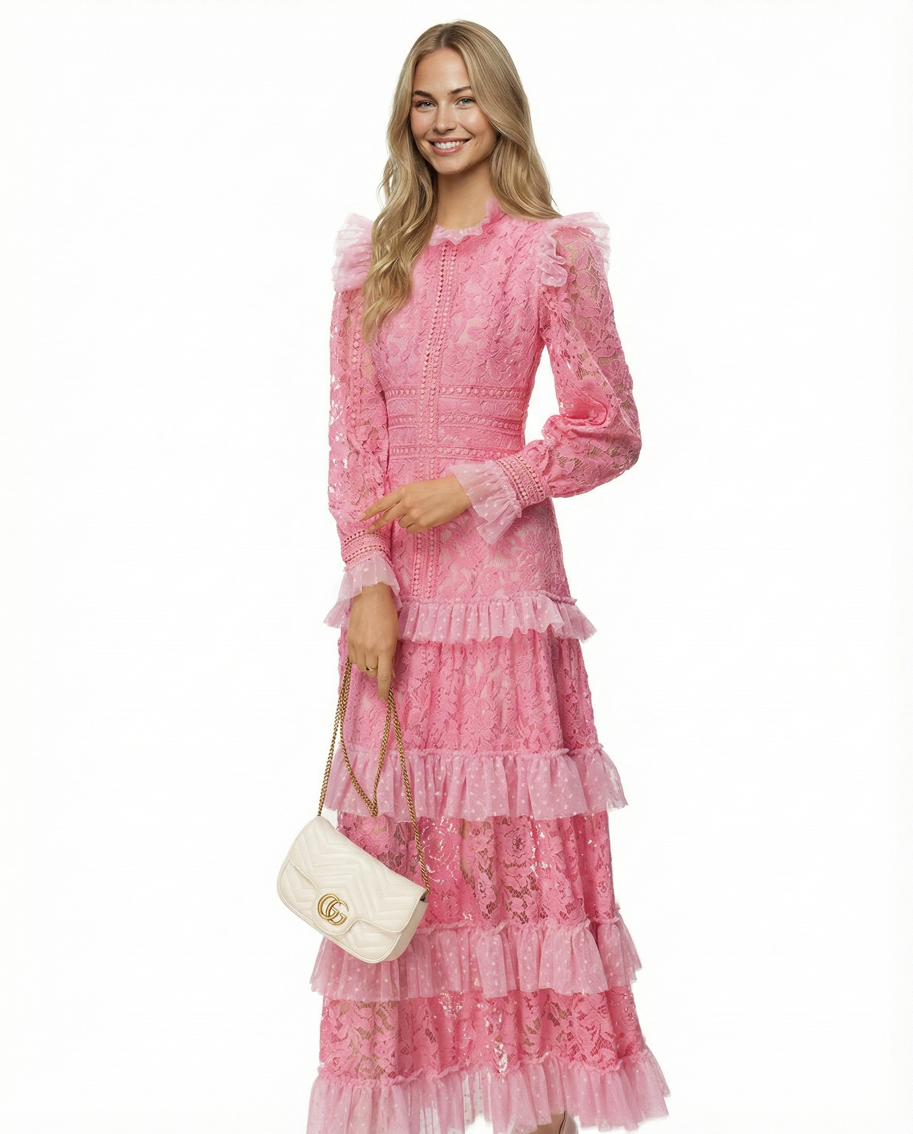 Rebekah | Lace Maxi Dress with Long Sleeves and Tiered Ruffles