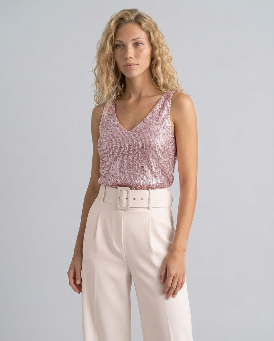Ava | Sequin V-Neck Sleeveless Top