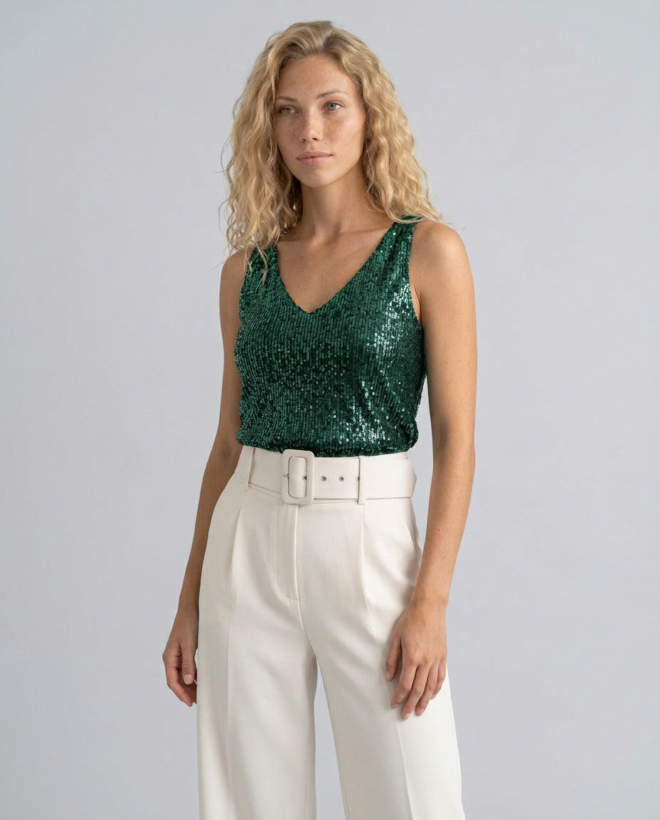 Ava | Sequin V-Neck Sleeveless Top