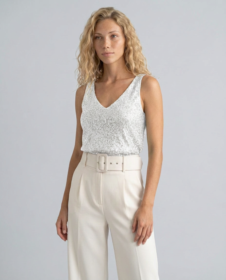 Ava | Sequin V-Neck Sleeveless Top