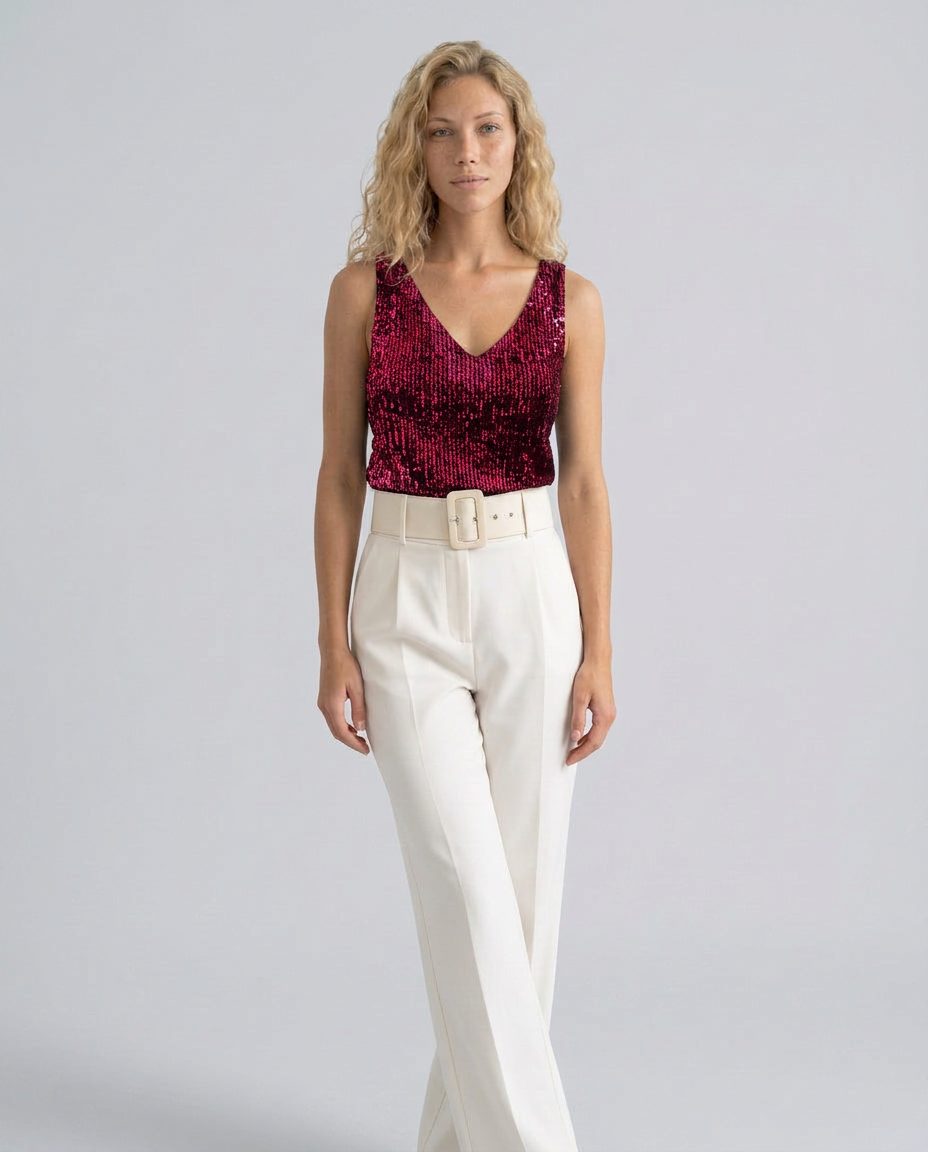 Ava | Sequin V-Neck Sleeveless Top