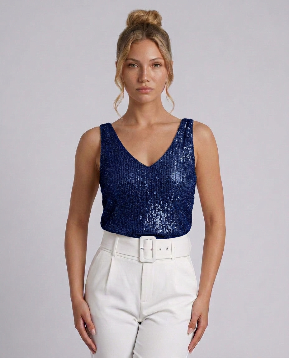 Ava | Sequin V-Neck Sleeveless Top