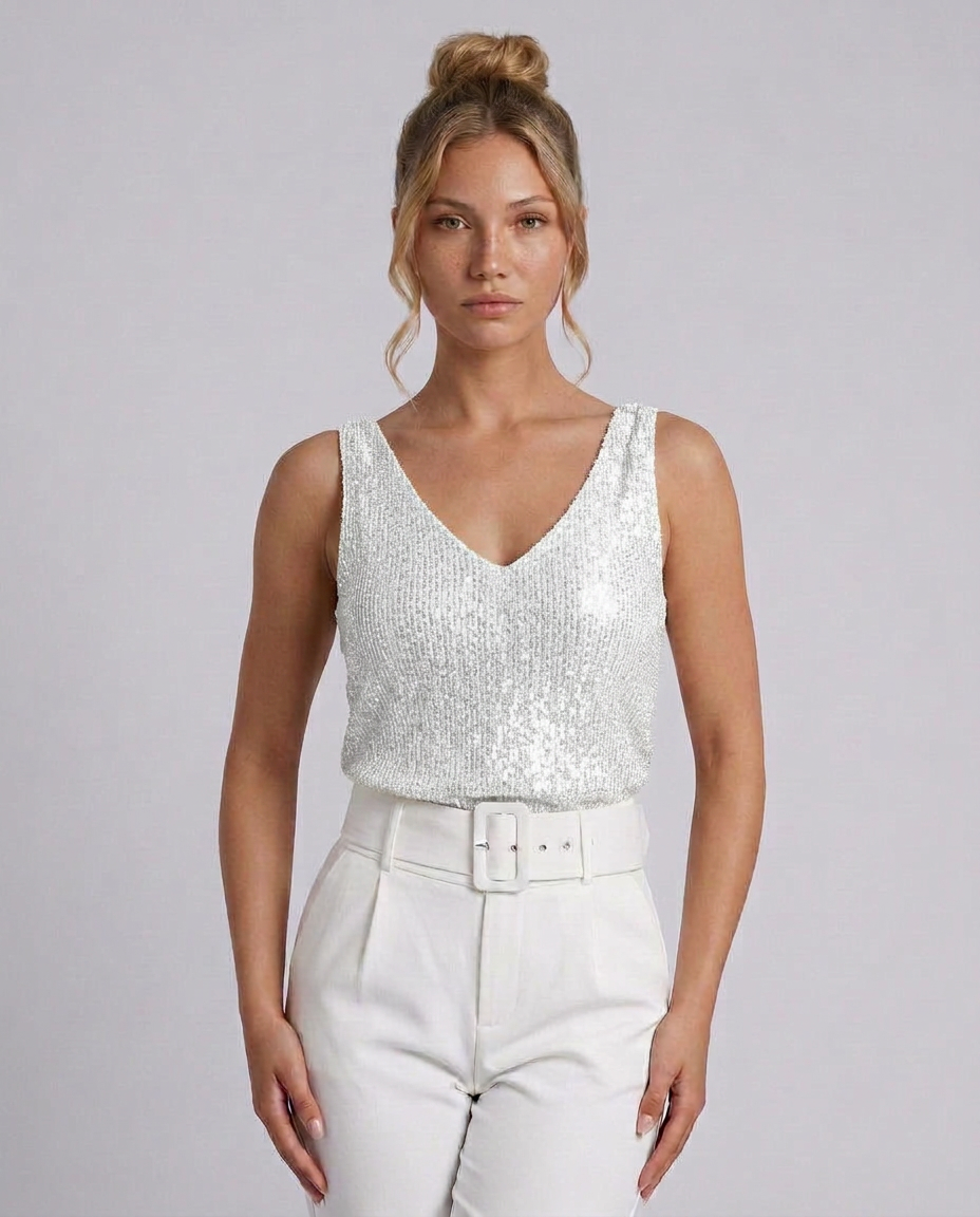 Ava | Sequin V-Neck Sleeveless Top