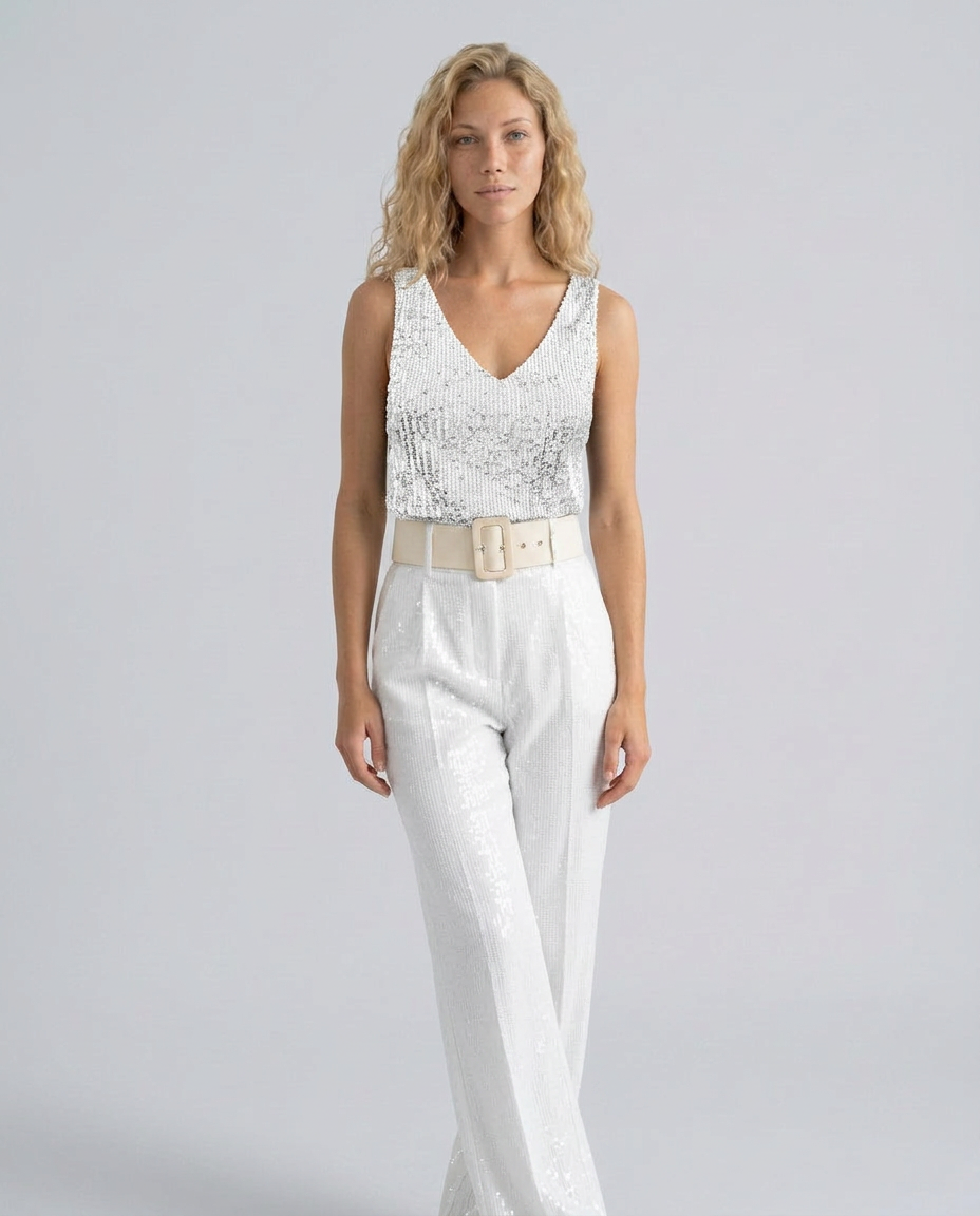Ava | Sequin V-Neck Sleeveless Top