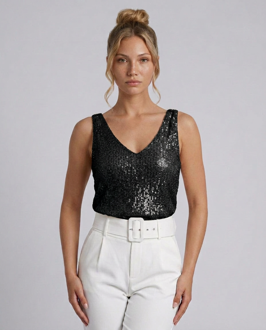 Ava | Sequin V-Neck Sleeveless Top