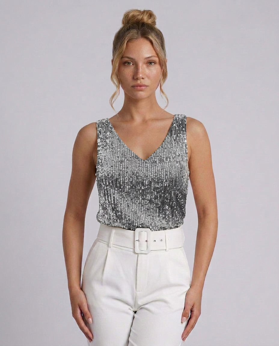 Ava | Sequin V-Neck Sleeveless Top