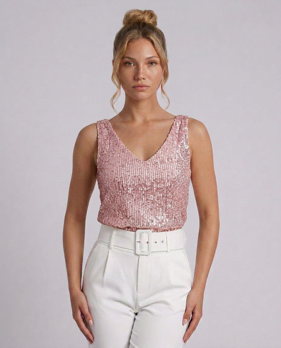 Ava | Sequin V-Neck Sleeveless Top