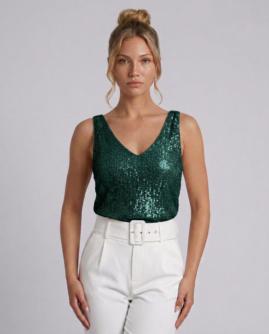 Ava | Sequin V-Neck Sleeveless Top
