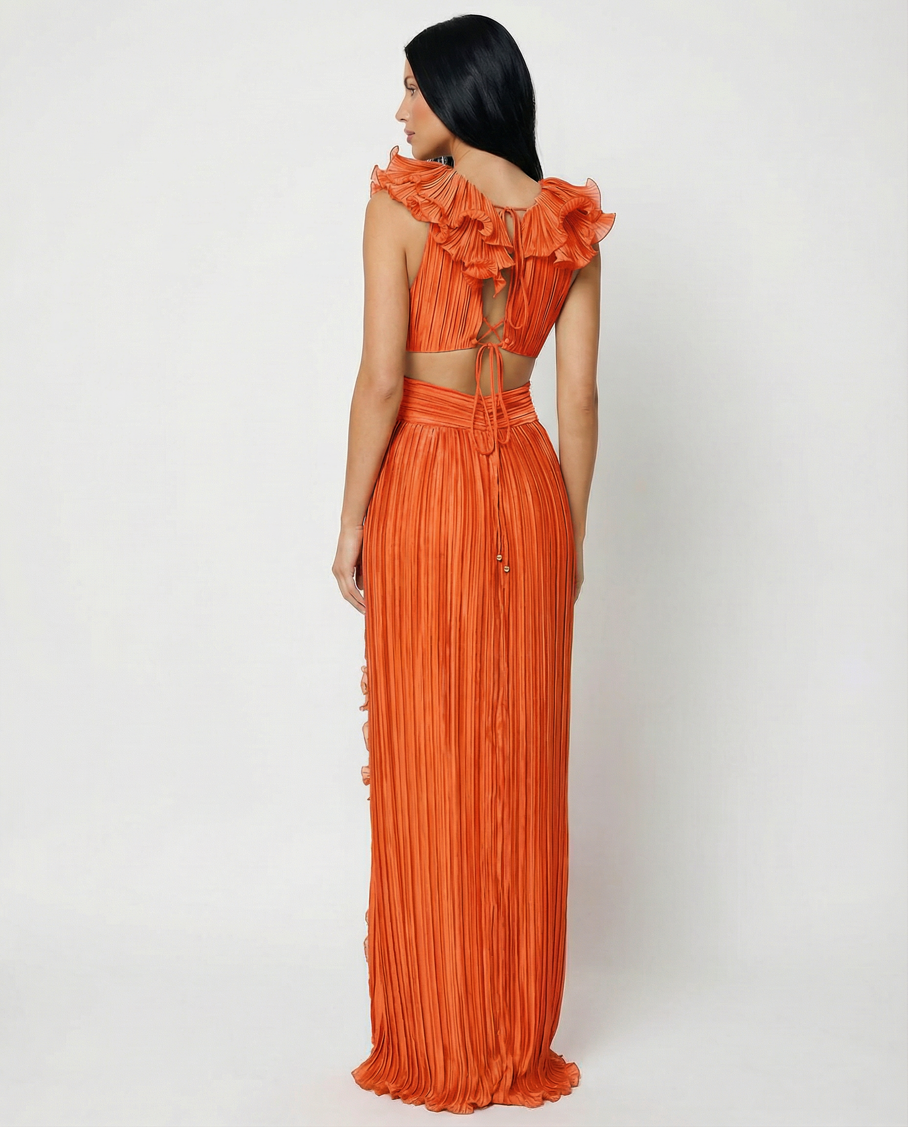 Taylor | Pleated V-Neck Maxi Dress with Cut-Out and Front Split
