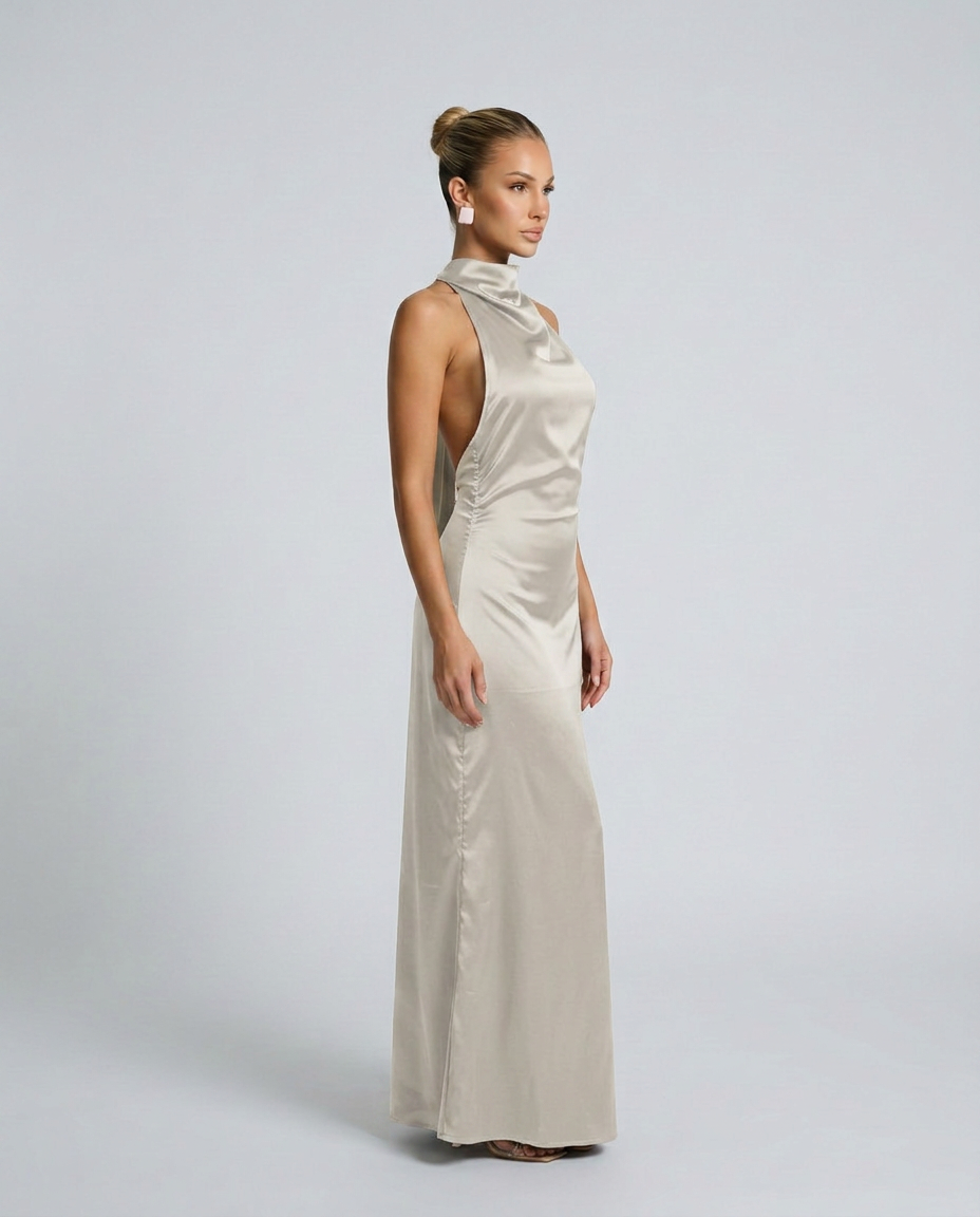 Savannah | One-Shoulder Scarf Detail Satin-Look Maxi Dress