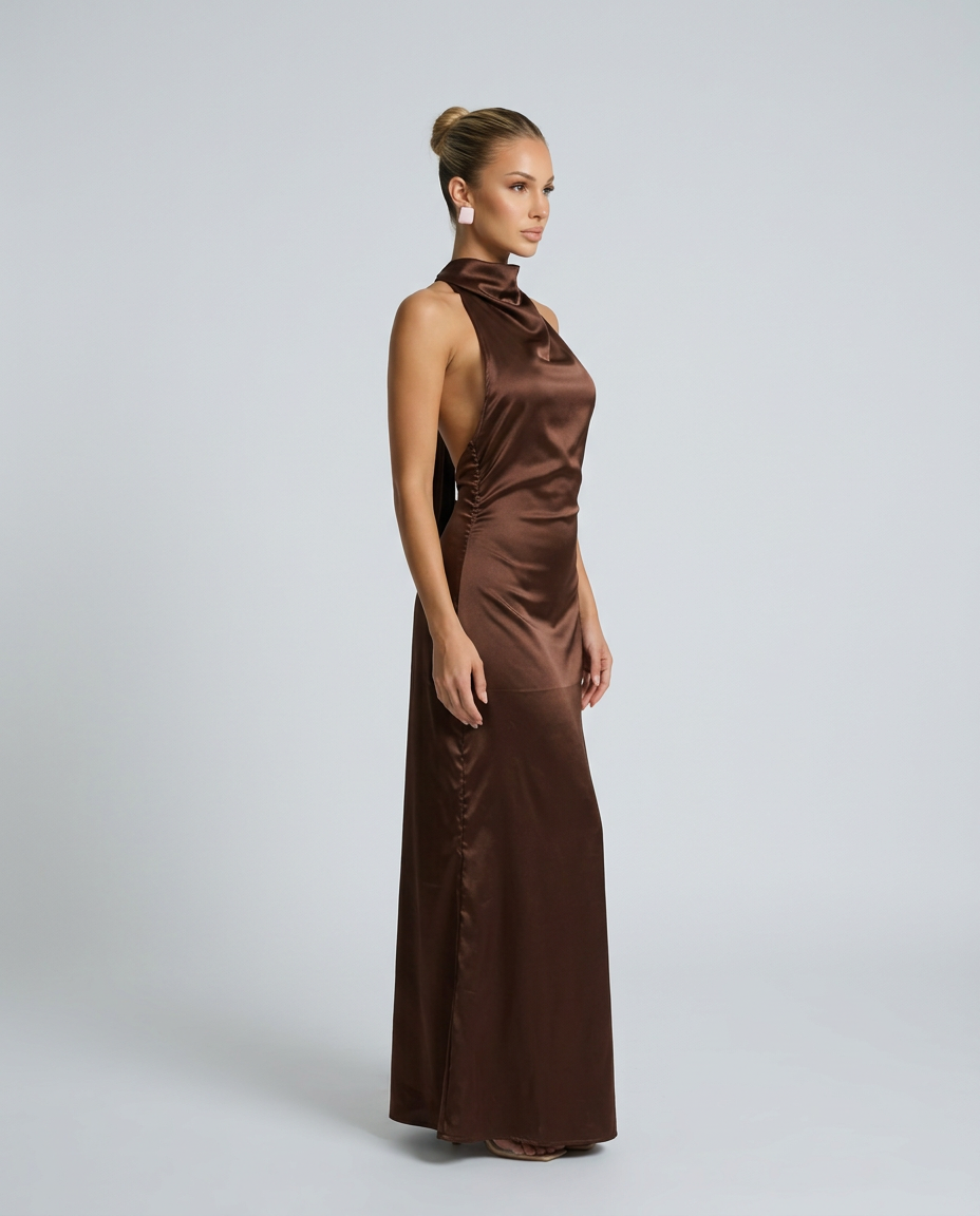 Savannah | One-Shoulder Scarf Detail Satin-Look Maxi Dress
