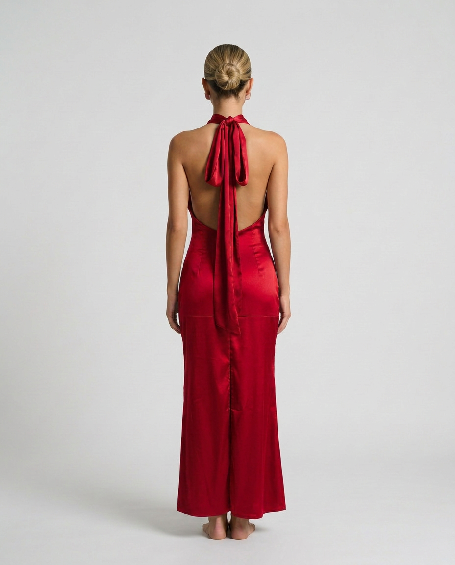Savannah | One-Shoulder Scarf Detail Satin-Look Maxi Dress