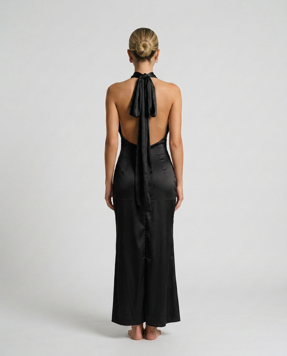 Savannah | One-Shoulder Scarf Detail Satin-Look Maxi Dress