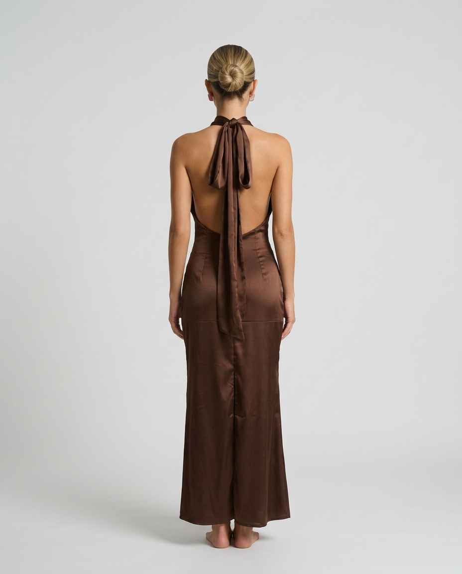 Savannah | One-Shoulder Scarf Detail Satin-Look Maxi Dress