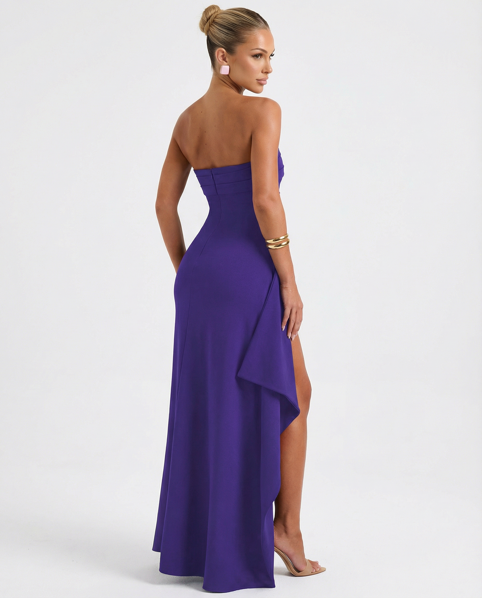 Stacey | Strapless Maxi Dress with Ruched Detail and Split