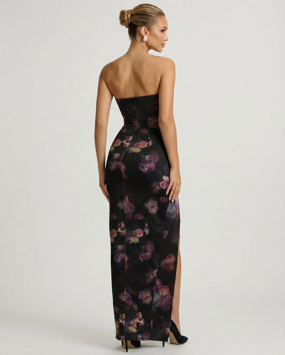 Flossie | Floral Bandeau Cowl-Neck Maxi Dress
