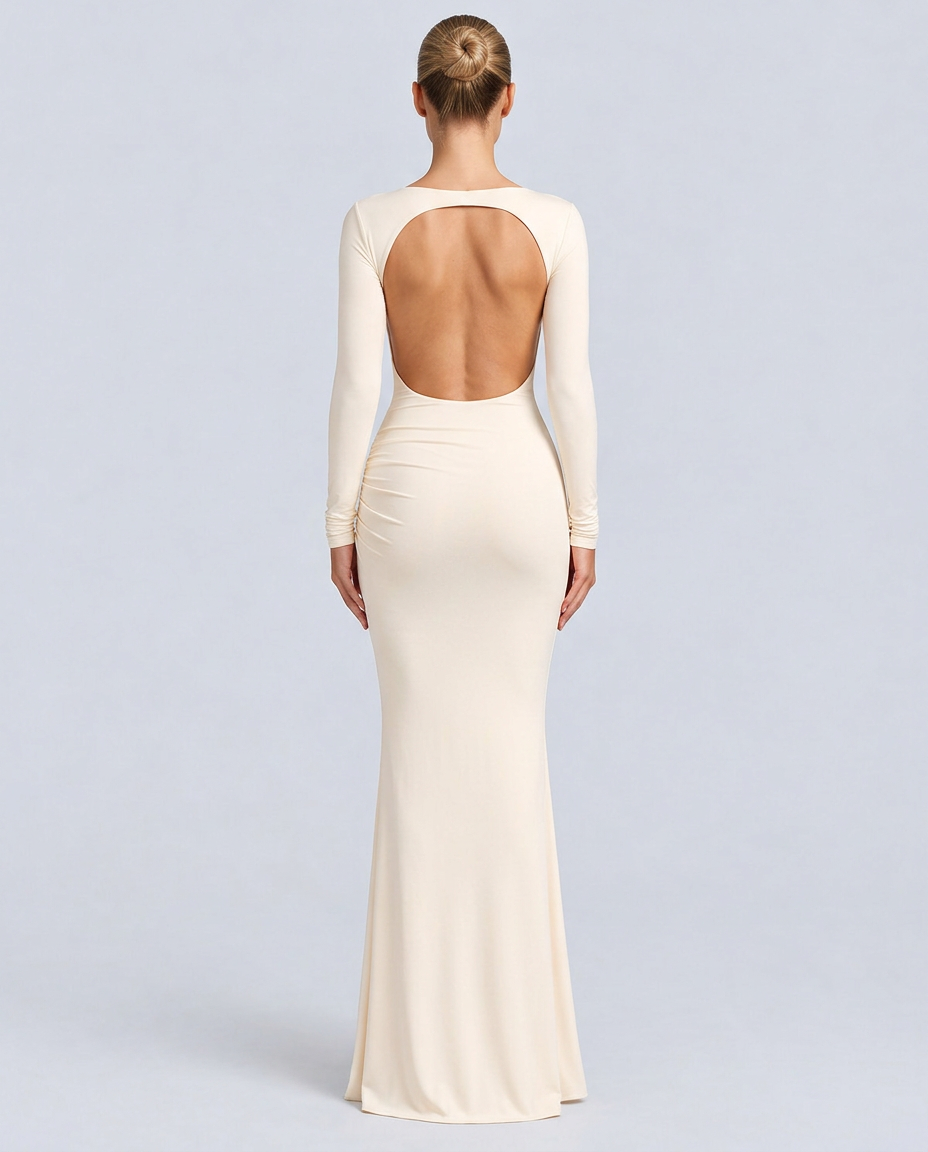 Orla | Long Sleeve Backless White Maxi Dress