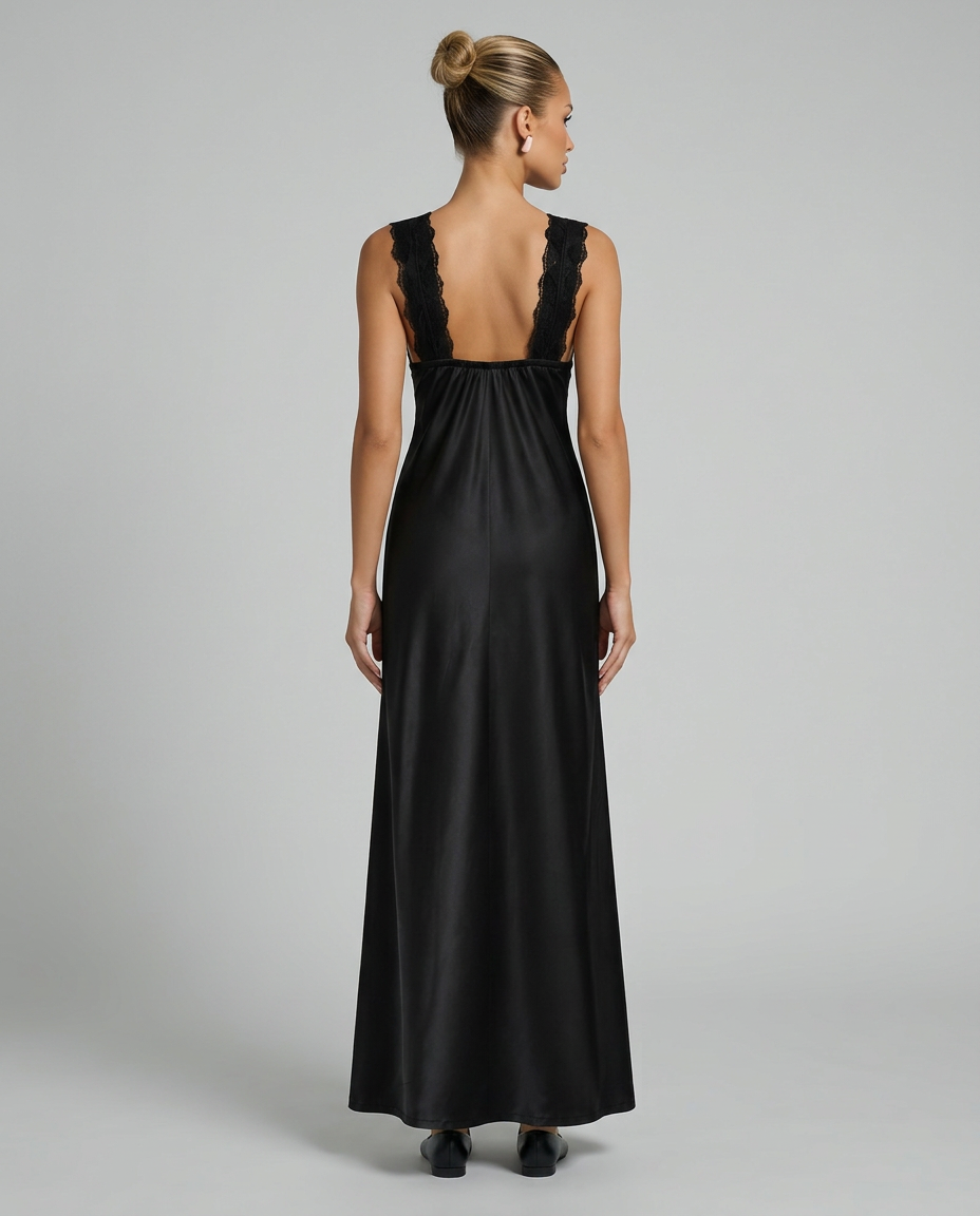 Paige | V-Neck Lace Black Tie Maxi Dress