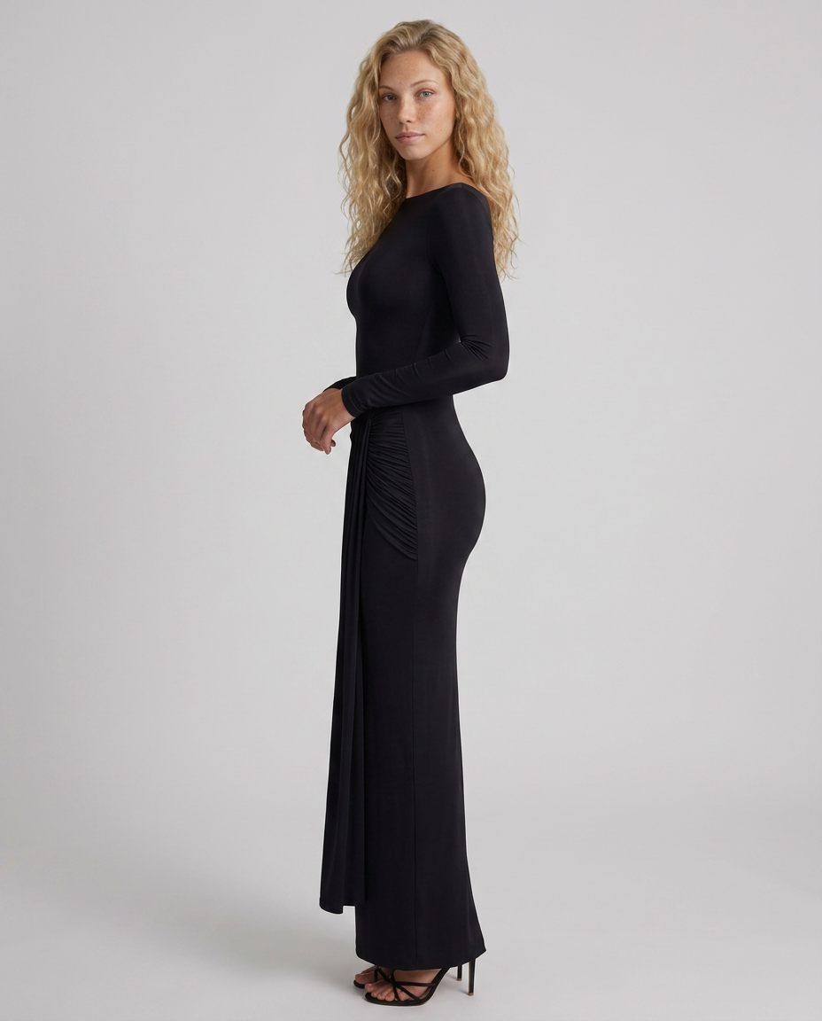 Lily | Boat Neck Ruched Draped Maxi Dress