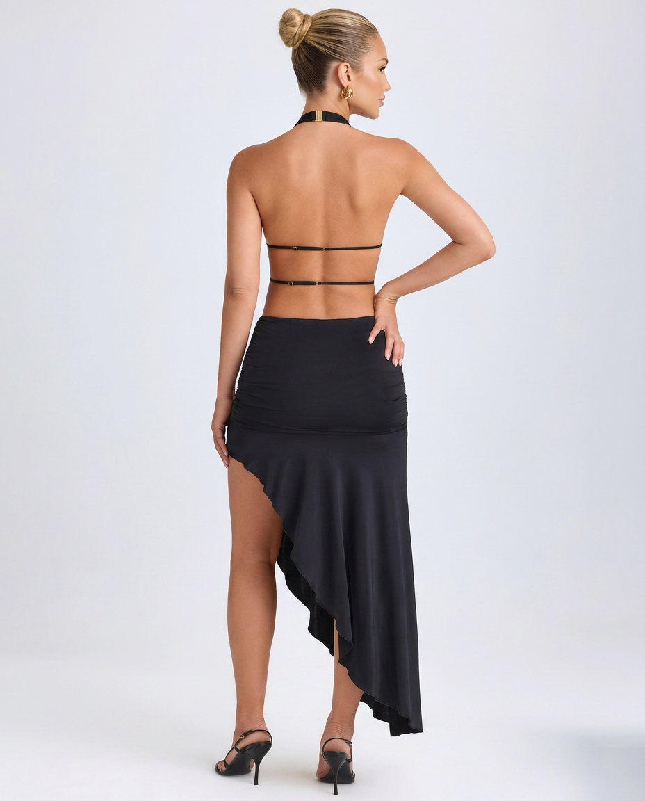 Emma | Halter Neck Cut Out Asymmetric Maxi Dress