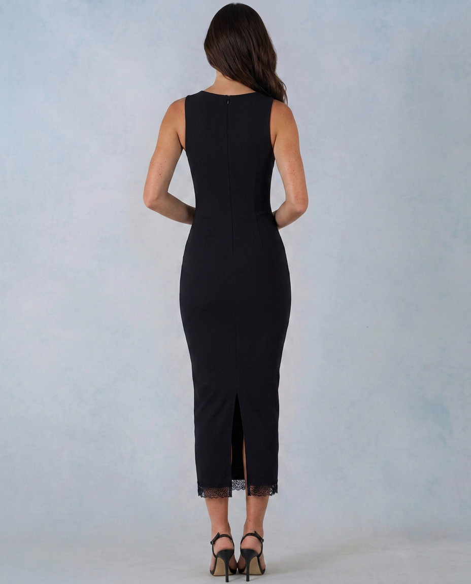 Elma | Lace-Trim Square Neck Midi Dress