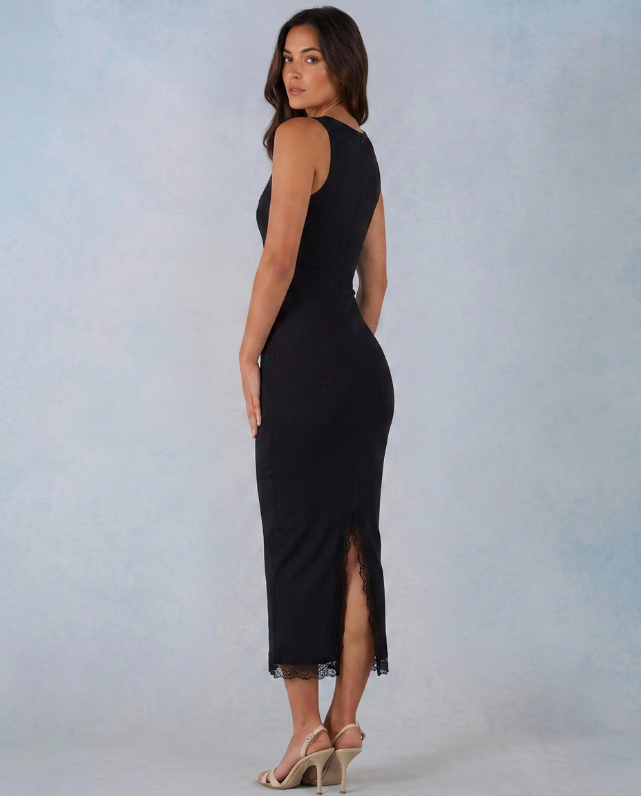 Elma | Lace-Trim Square Neck Midi Dress