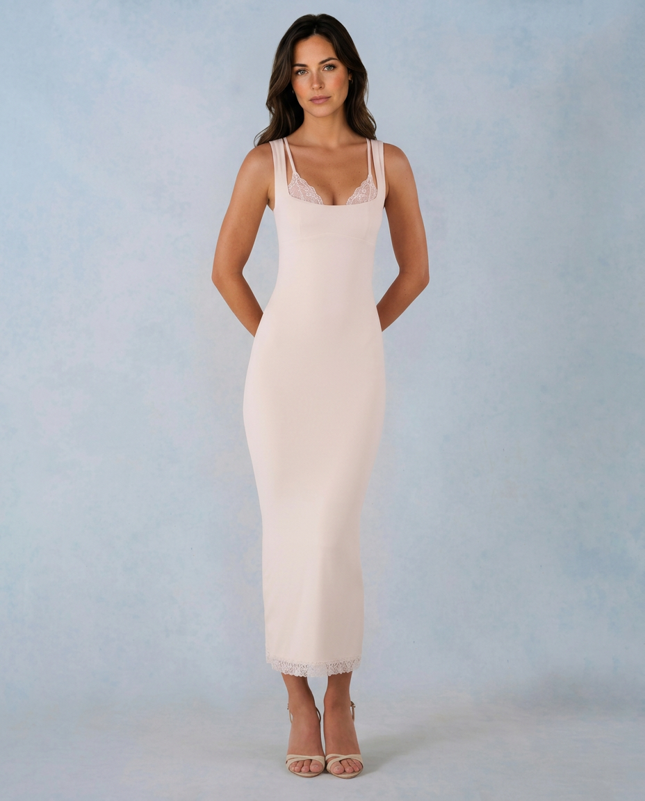 Elma | Lace-Trim Square Neck Midi Dress