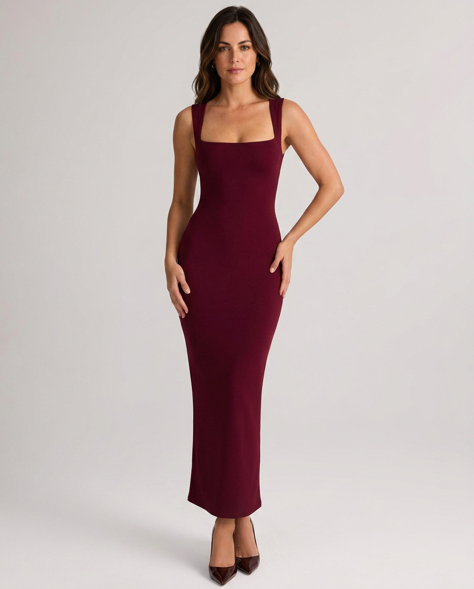 Elara | Square-Neck Fishtail Bodycon Midi Dress